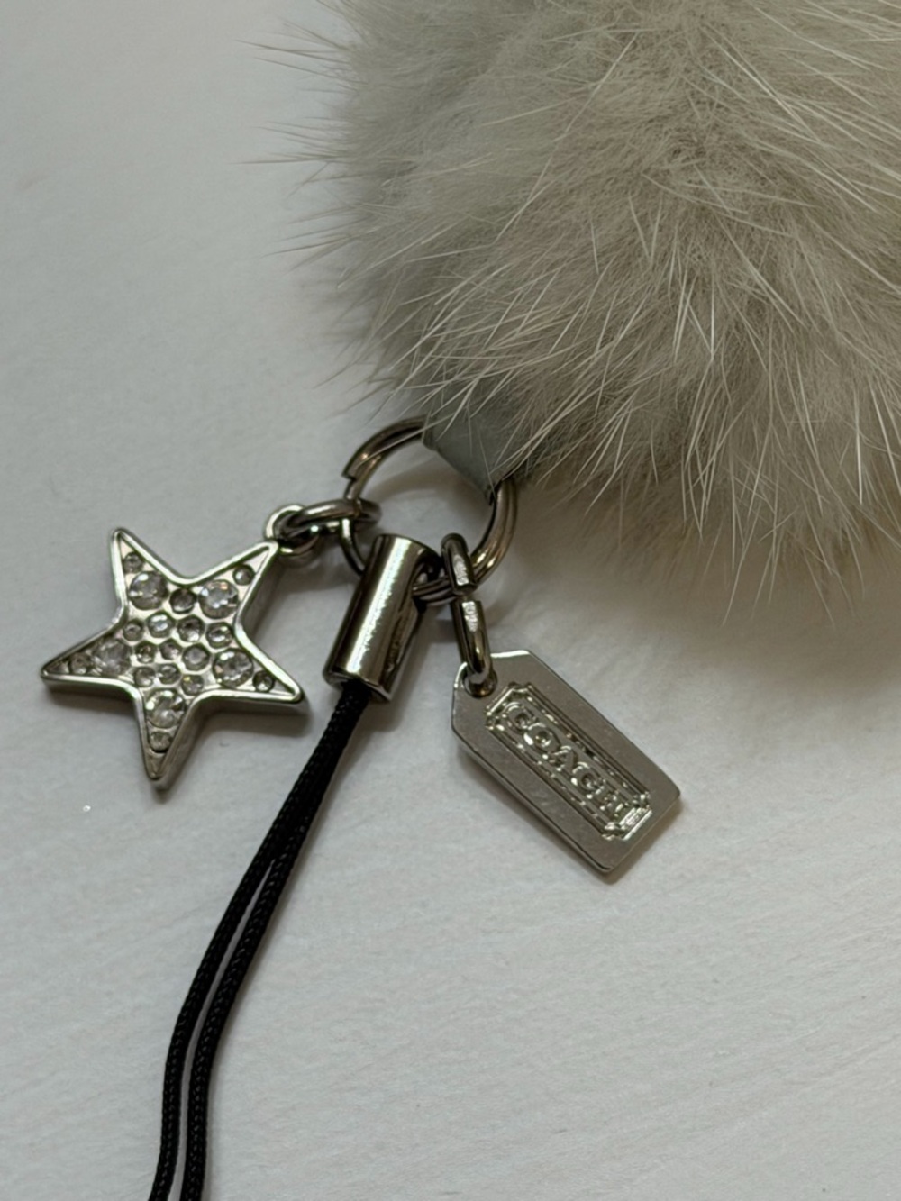RARE Coach Mink Fur Pom Pom Keychain with Star Bag Charm